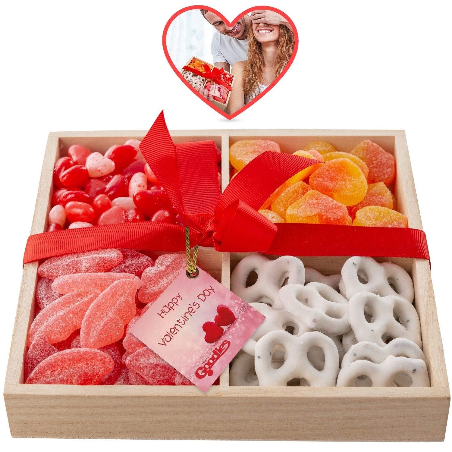 Valentines Day Four Section Wooden Goodies Tray
