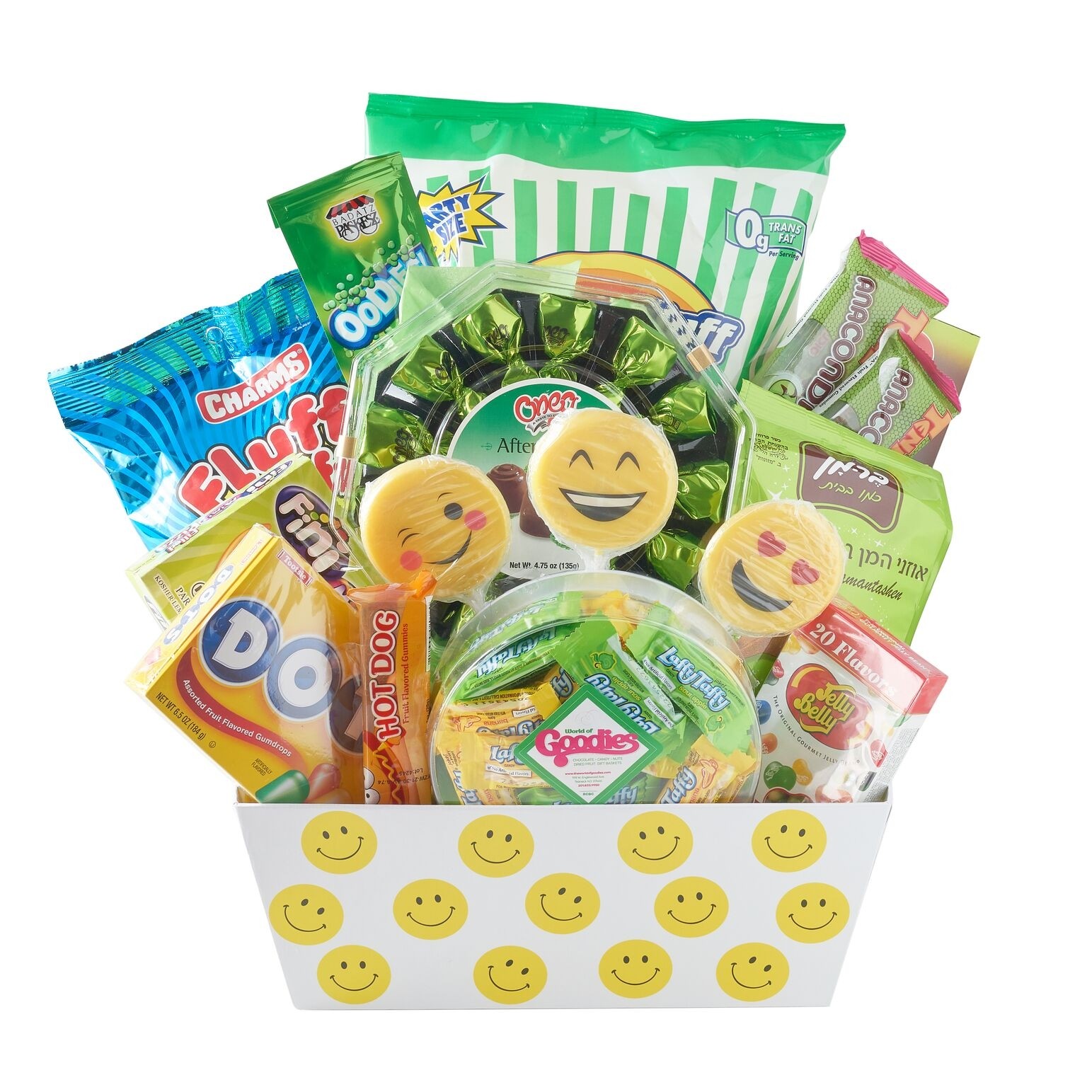 Happy Face Chocolate Candy gift basket box - Great gift for purim, Birthday, Get Well, Thank You, Congratulations, or for any occasion for family, friends or business client customer.